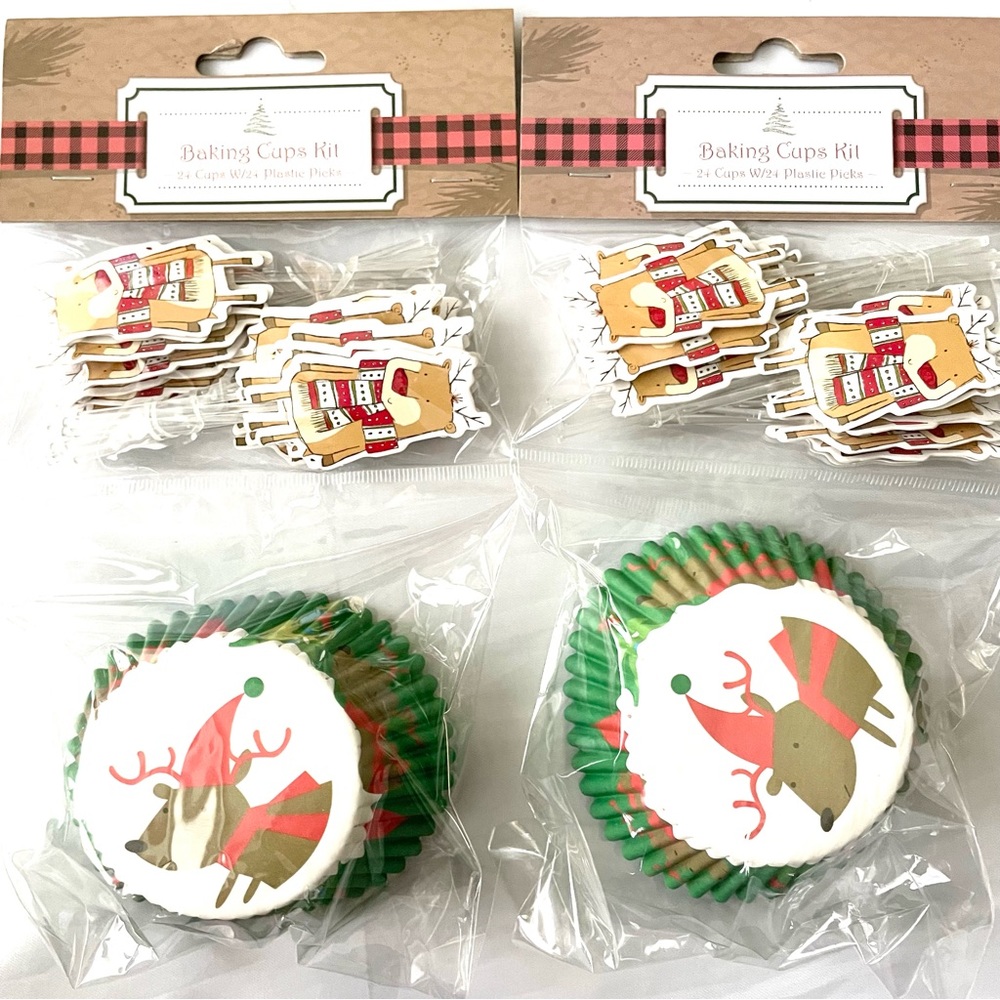 2pk of 24 count reindeer cupcake papers & picks kit, 48 total